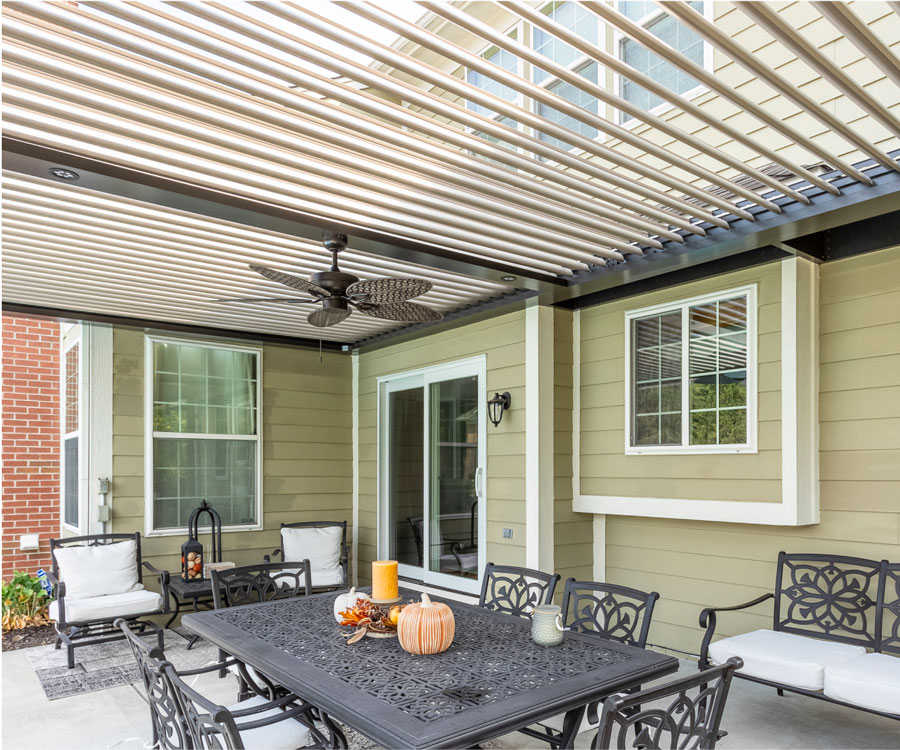 The Smart Pergola® installed over a residential patio.