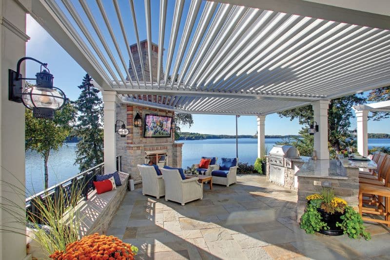 luxury outdoor pergola for a residential home featuring luxury living area